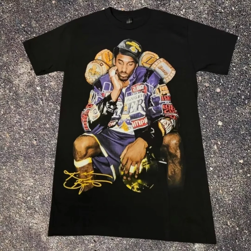 Camiseta gráfica de baloncesto con anillo de campeonato de Kobe Bryant, camiseta para mujer, ropa de calle de moda Vintage de verano, Top de gran tamaño