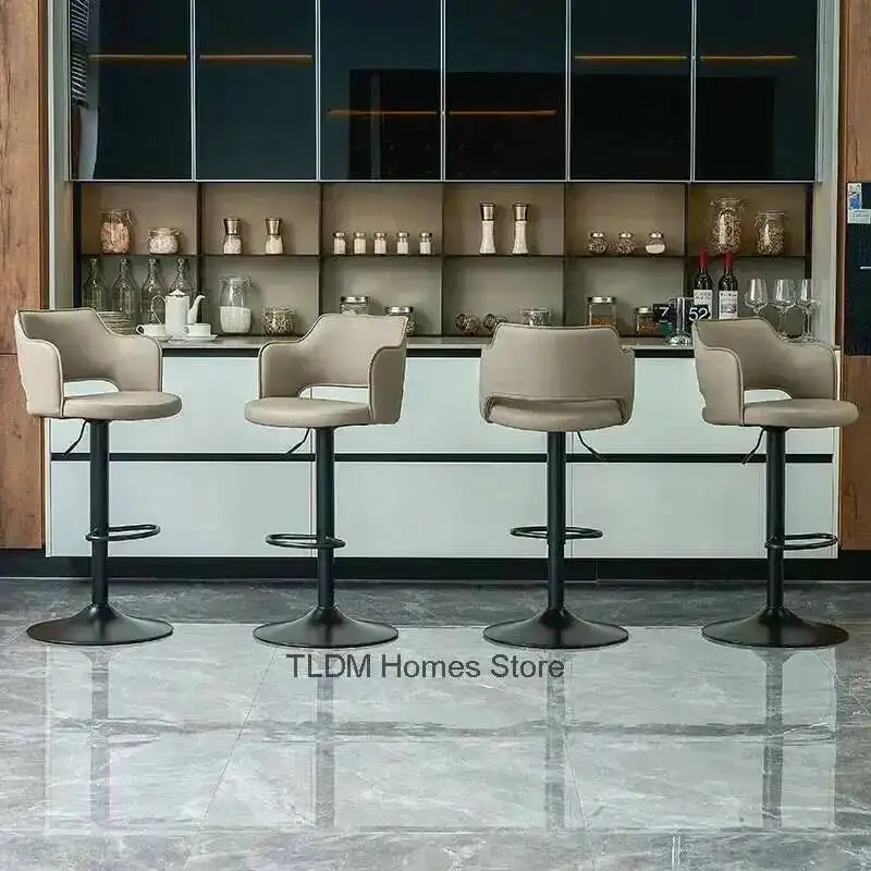 

Modern Wrought Iron Lift Swivel Bar Stool Leather Back Bar Chairs for Kitchen Island Simple Home High Stools 의자 Bar Furniture