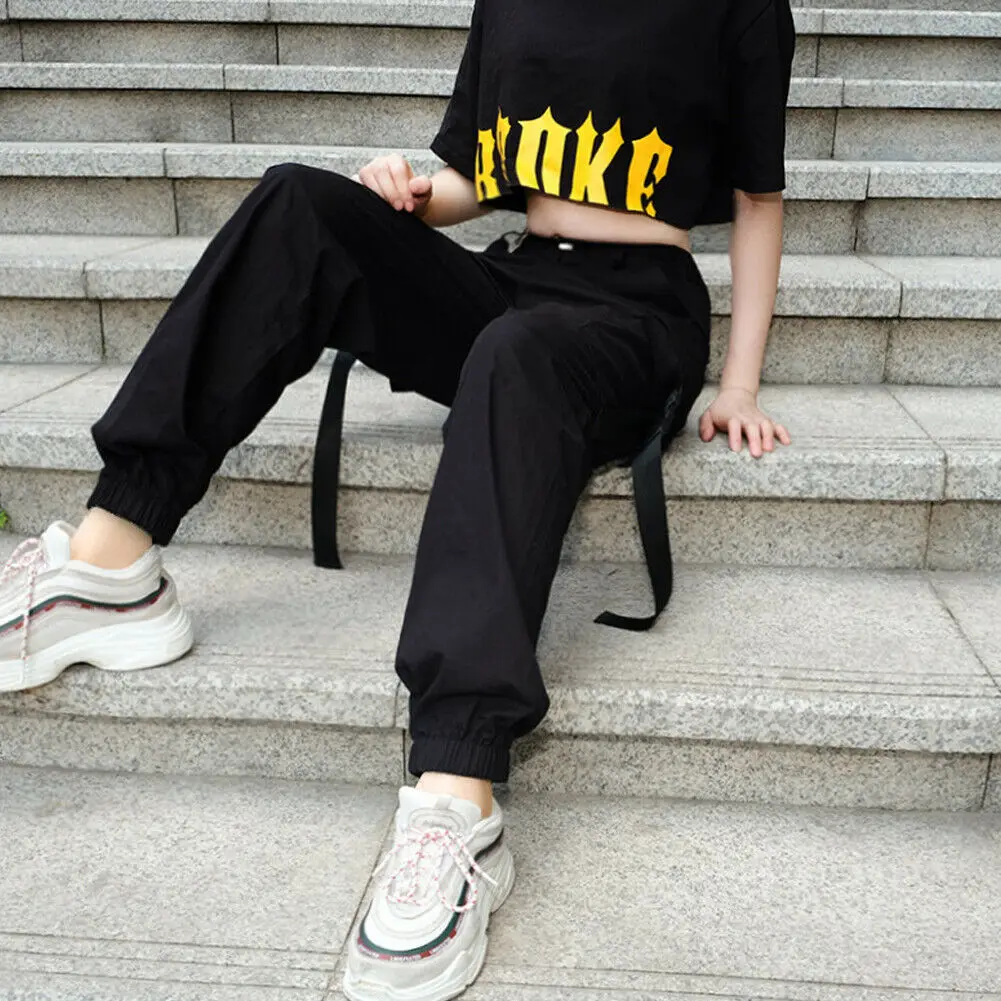 レディース カジュアルパンツ サッシュバックパックバックル付き ハイウエスト アシンメトリー ストリートスタイル ロング コットンポリエステル混紡パンツ