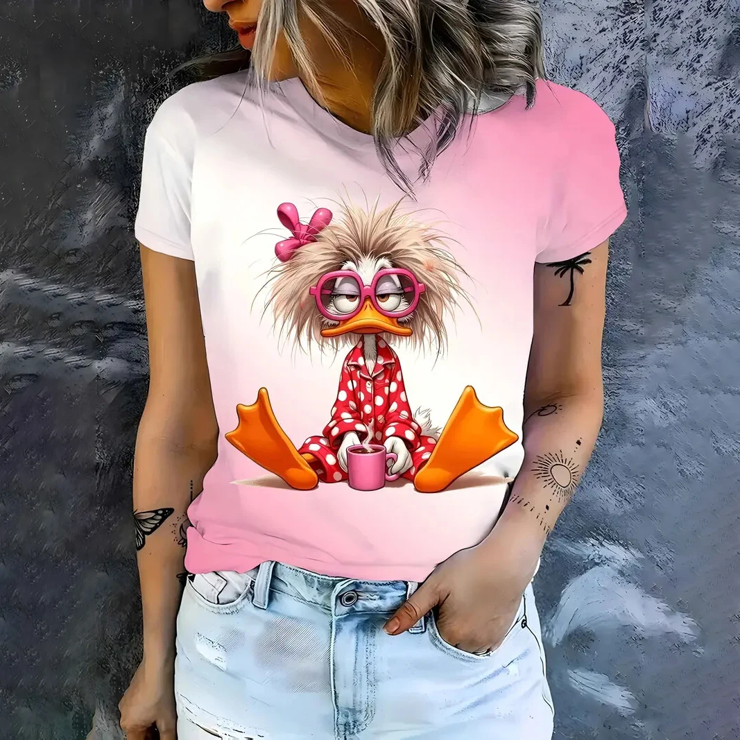 New Funny T-Shirts Duck Rabbit 3D Print Women's Crew Neck Short Sleeve T Shirt Streetwear Harajuku Tees Y2k Tops Female Clothing