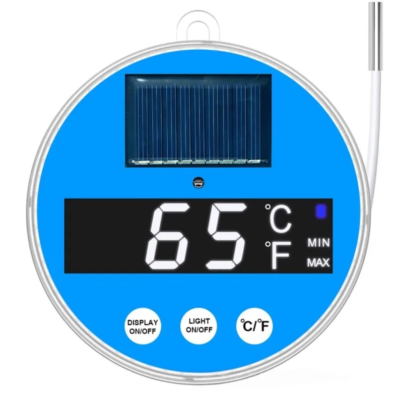 T22C Solar Digital Pool Thermometer with Rope, Waterproof Easy Read Extra Large Backilt LCD Display Floating Pool Thermometer