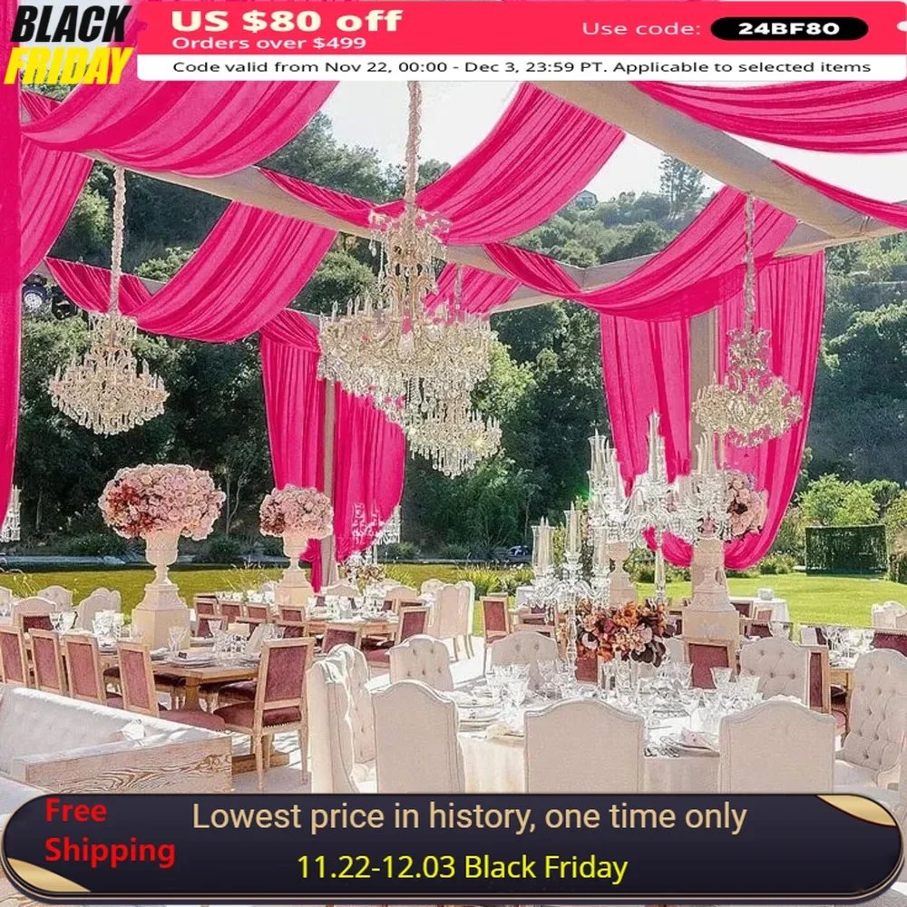 

5FTx10FT Ceiling Drapes for Wedding, Semi Sheer Arch Chiffon Fabric Drapery, 6 Panels Ceiling Drapes