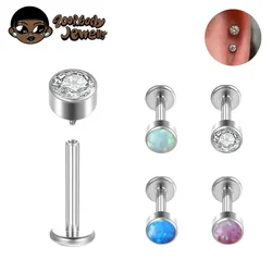 G23 Titanio Forato Opale Lobo dell'orecchio Filettatura interna Labret Lip Stud Cartilagine Gotico Zircone Orecchini Trago Stud Punk Gioielli per il corpo