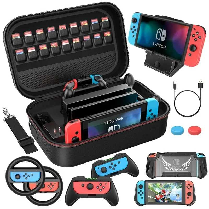 

Большая сумка 12 в 1 подходит для Nintendo Switch с ручкой из закаленной пленки и другими аксессуарами