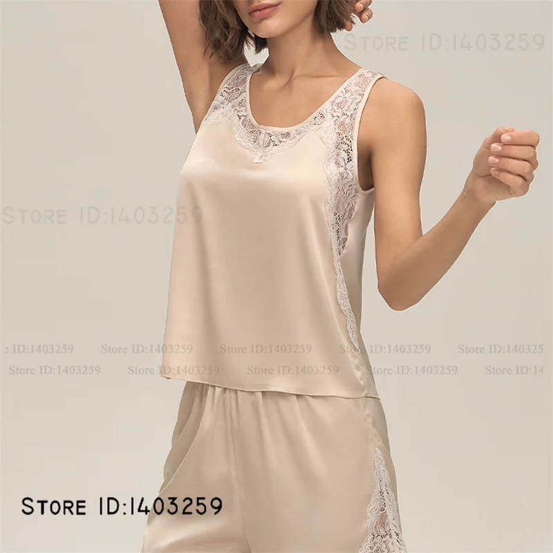 

Новый летний женский пижамный комплект, одежда для сна, сексуальное ажурное кружевное интимное белье, топ и шорты на бретелях, пижамный костюм, шелковая атласная домашняя одежда