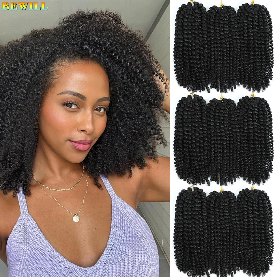 

BEWILL 8 12 Inch Marlybob Crochet Hair Jerry Curl Natural Black Color Afro Passion Twist Synthetic Kinky Crochet Hair Extensions