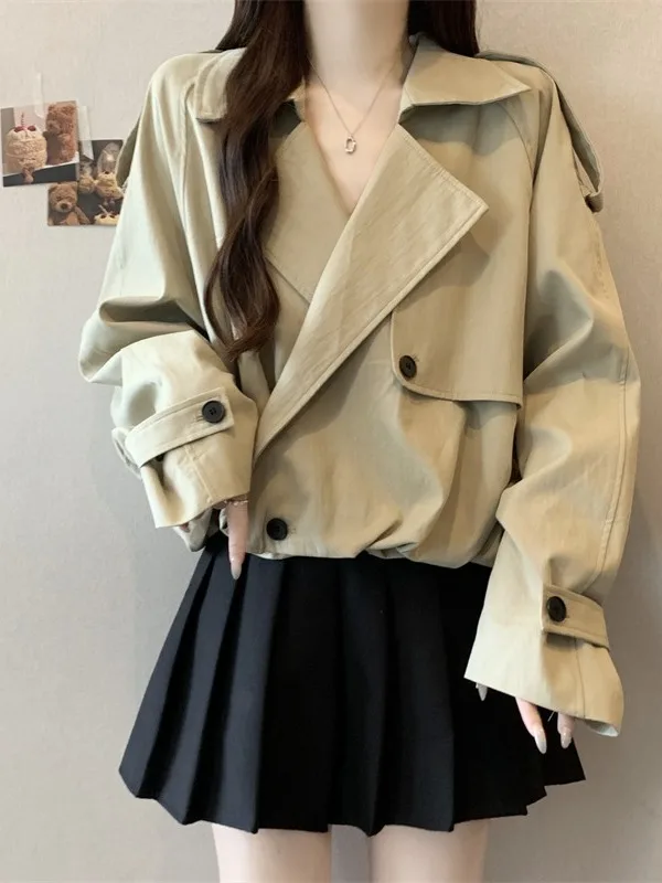 

plus Size Women's American Retro Workwear Sle ort Jaet Loose Fit Turn-down Collar Autumn Faionable Versatile Top