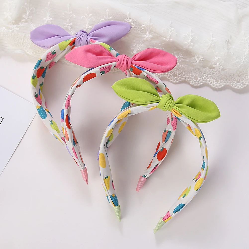 

Korean Strawberry Bow Knot Hairbands Princess Girls Wide Rabbit Ear Hair Hoop Cloth Fabric Kids Headbands Headwear