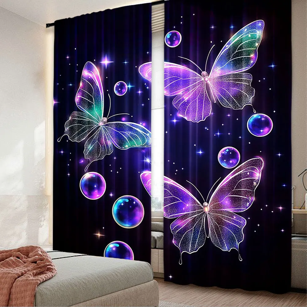 2Pcs Curtain Colorful Glitter Bubble Butterfly Backdrop For Romantic Wedding Birthday Party For Living Room Bedroom