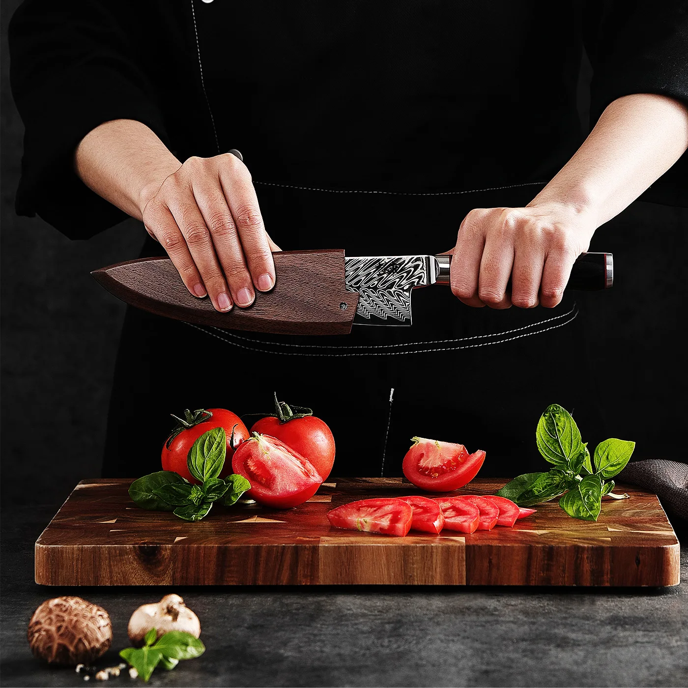 6 Inch Chef Knife With Walnut Sheath 73-Layers Damascus Steel 10Cr15CoMov Blade Cleaver Slicing Kitchen Knife Culinary Tools