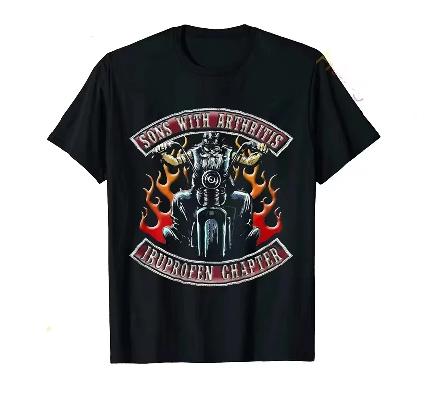 Streetwear Sons with Arthritis Ibuprofen Chapter Funny Biker Skull T Shirt Black Vintage Mens Graphic tee Gothic Ropa Hombre top