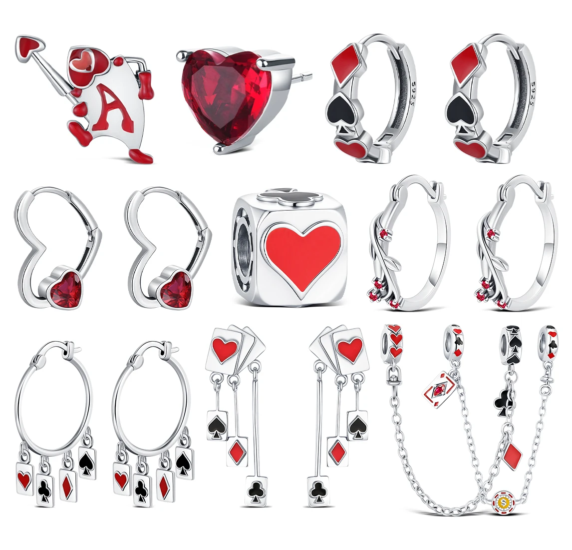 Pendientes de Plata de Ley 925 con Diseño de Traje de Póker y Borla, para Fabricación de Joyas, Pulseras Clásicas, Regalos para Damas, Manualidades, 2026