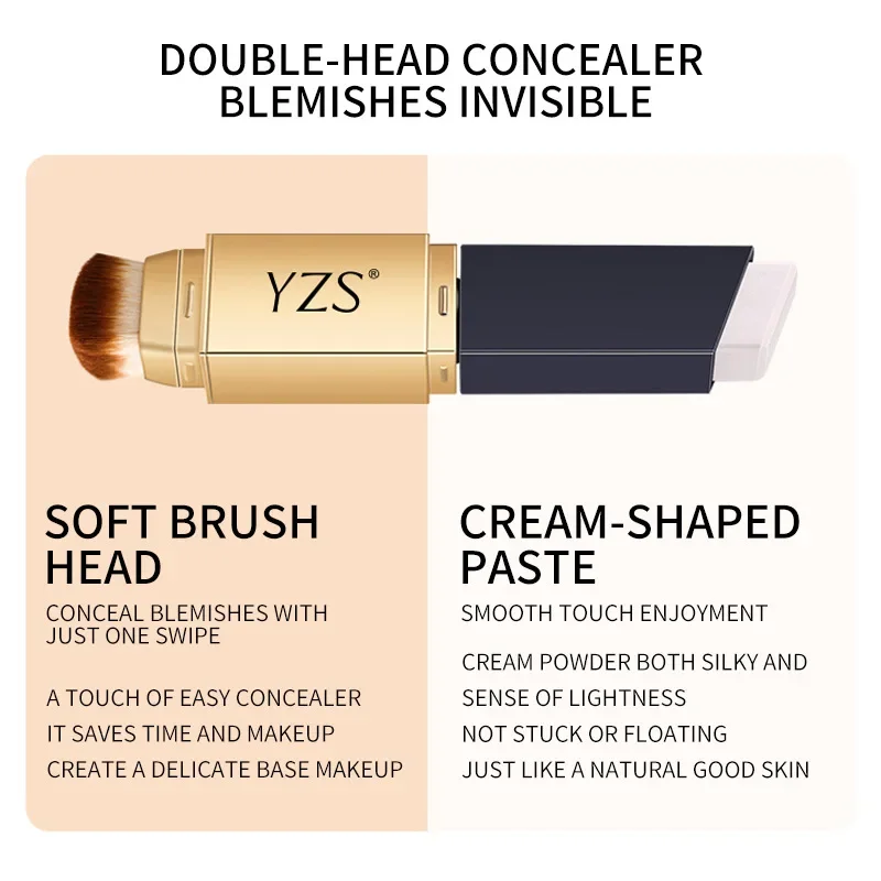 YZS-Bâton correcteur pour le visage avec pinceau, double tête, fond de teint à changement de température, éclaircissant, hydratant, couverture contre l'acné, maquillage