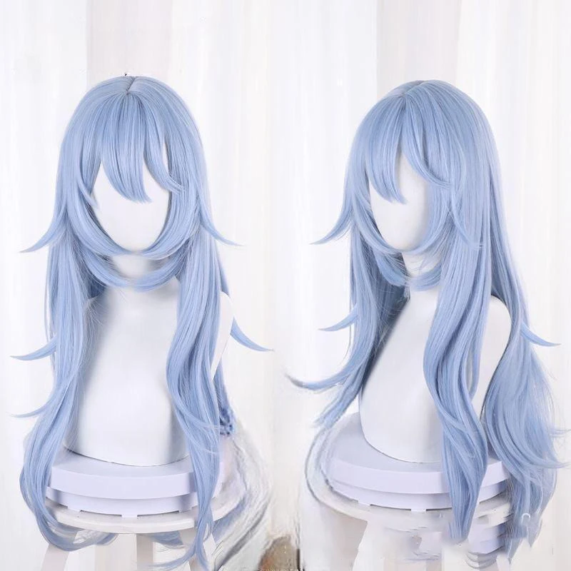 

Blue Woman Long Human Hair EVA Rei Ayanami Cosplay Wig Simulated Scalp High-temperature Silk Full Hairpiece Daily Wear