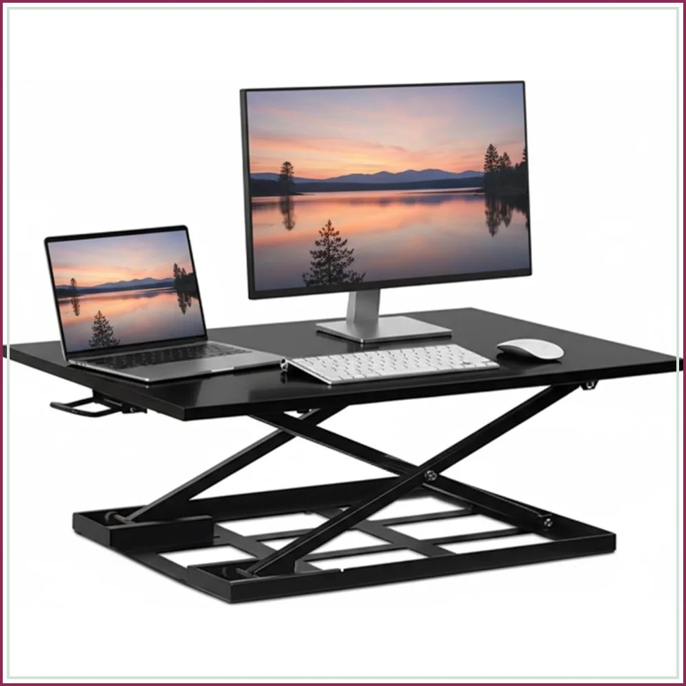 Sit Stand Desk Converter 32x22 Gas Spring Lift Slim 2.5 Low Profile Adjustable Home Office