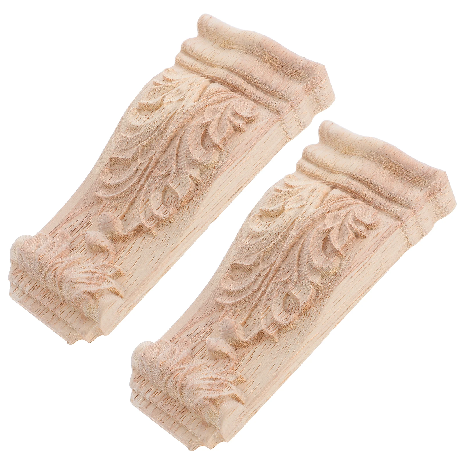 

2pcs Wooden Roman Column Corbels Solid Decorative Carving Unpainted Wood Appliques Elegant European Design