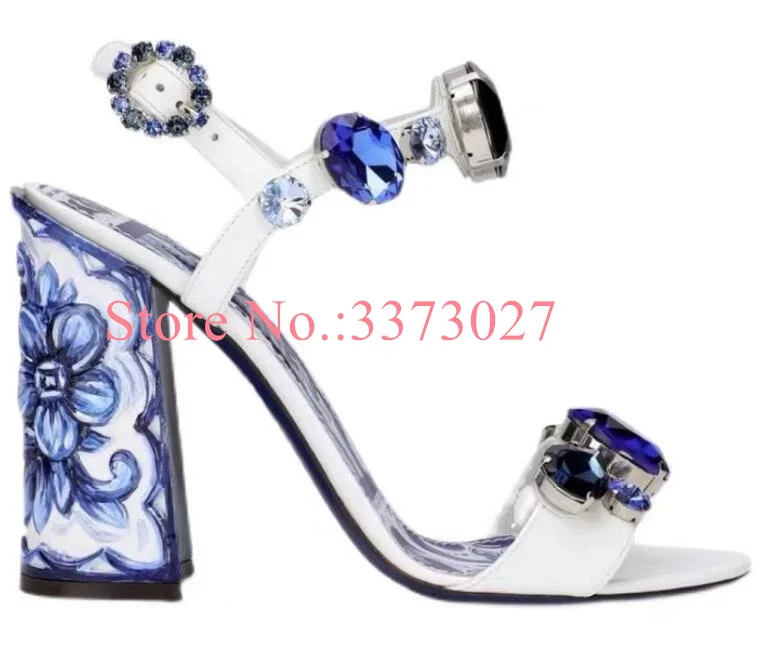 New Chunky Heel Sandals Lady Fashion 6/10cm Heel Crystal Sandals Sexy Female Rhinestone Pumps Dress Shoes Dropship