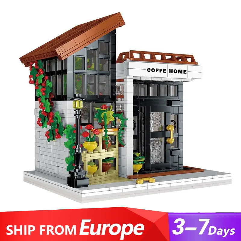 Street View Coffe House Buildings Sets, City Apartment Store Model MOC Modular Buildings Blocks Gift for Adults Kids 1512 PCS