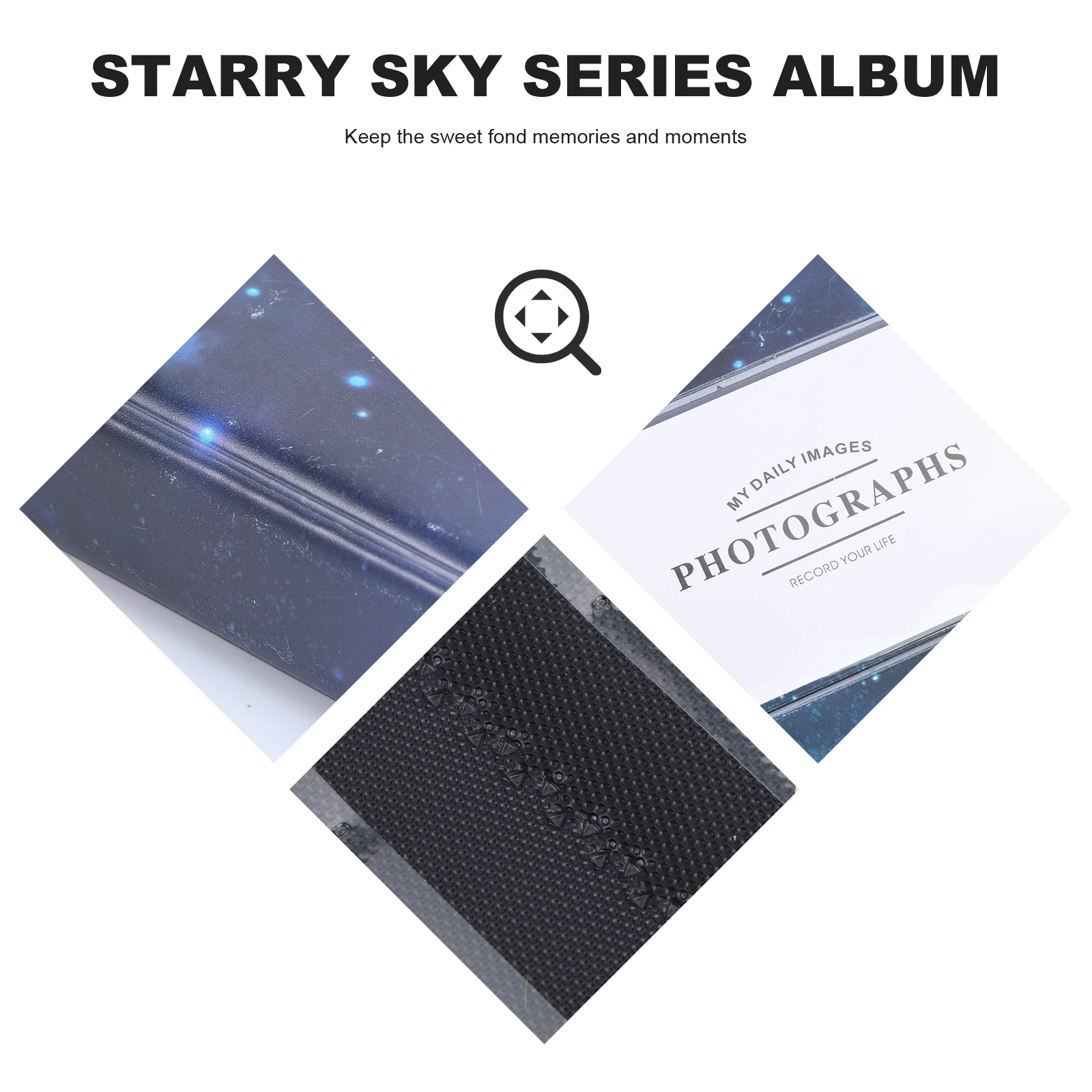 

64 Pockets Photo Album Sky PU Mini Self-adhesive for Storage Photos Blue