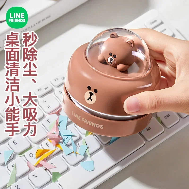 LINE FRIENDS New Home Cartoon Electric Desktop Vacuum Cleaner Brown Portable Mini Desk Cleaning Paper Dust Vacuum Cleaner Gift