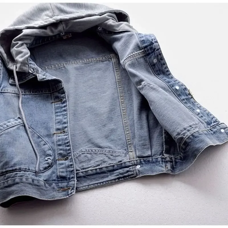 Sleeveless Jeans Jacket Women Korean Fashion Hooded Vests Jean Short Waistcoat Large Size Cotton Zipper Denim Vest Female