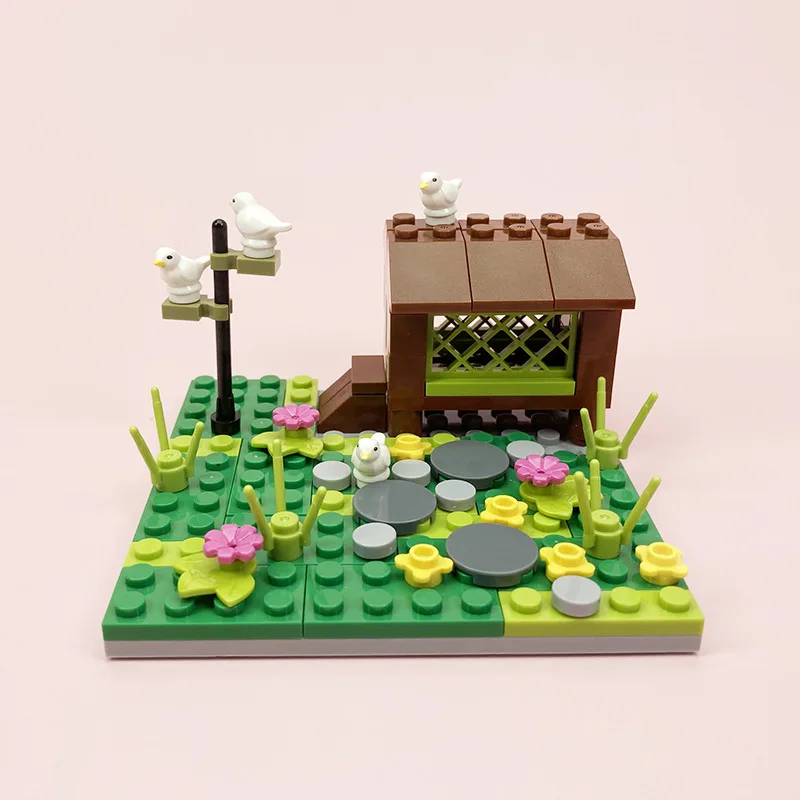 Bauernhof MOC Bausteine Tier Teile Weide Ziegel Kits Spielzeug Hühnerstall Schwein Haus Bullpen Vogelhaus Kompatibel mit LEGO – Detail 8