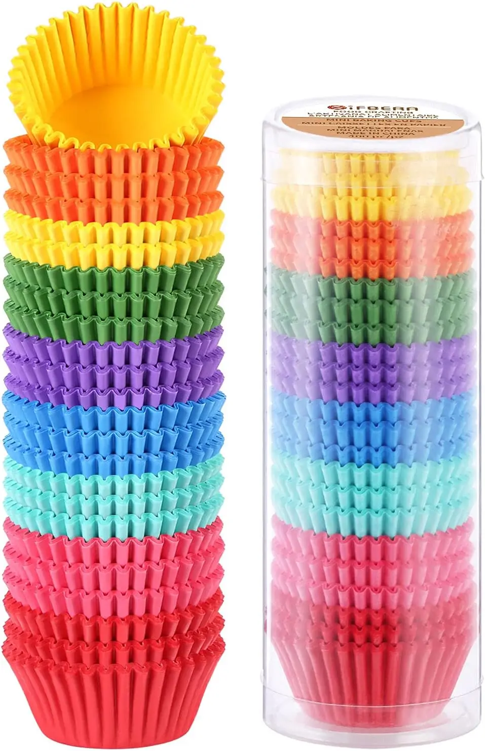

400 Mini Rainbow Cupcake Liners, 8 Colors, 50 Each, 1.37" Bottom, Paper Baking Cups for Muffins & Desserts