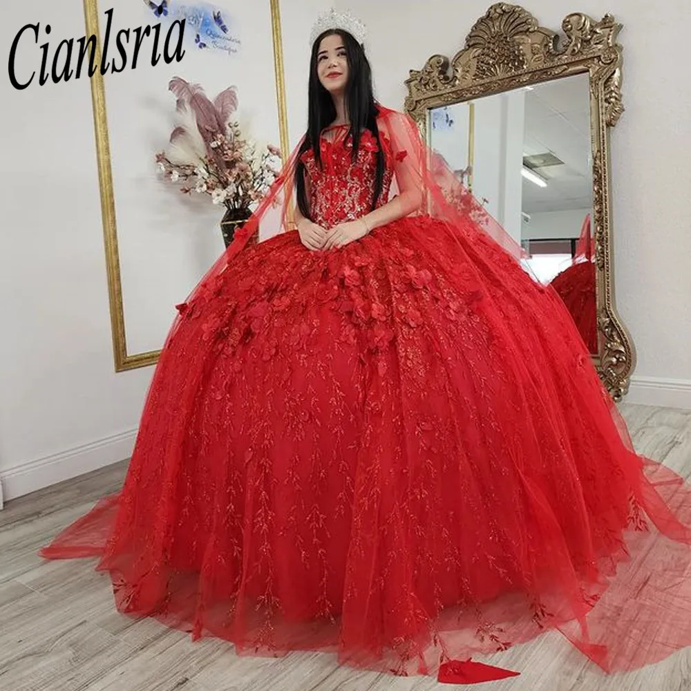 

Красное блестящее платье Quinceanera с 3D цветами милое платье без рукавов на шнуровке с накидкой милое платье 16 лет платья для выпускного вечера xv года