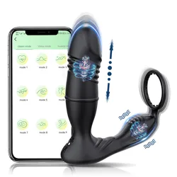 2 in 1 Bluetooth APP Vibrator Male Anal Plug Thrusting Sex Toy Prostate Massager Wireless Remote Silicone Butt Plug for Men Gay