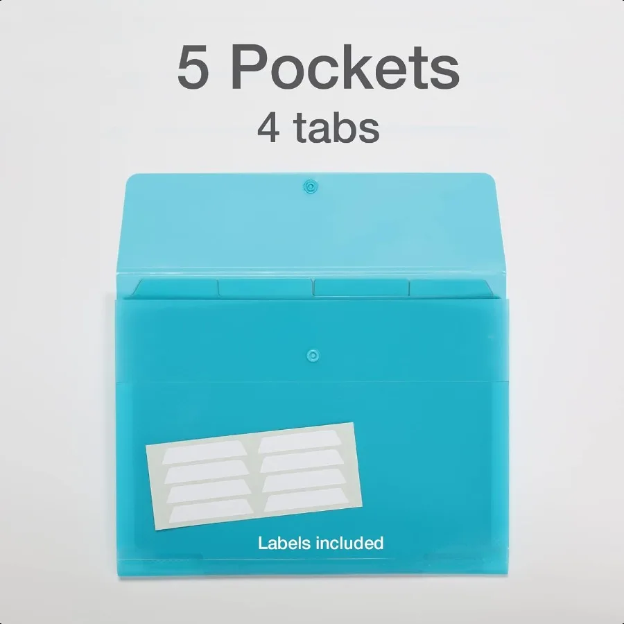 ملفات توسيع بلاستيكية 8 عبوات مكونة من 5 منظمات ملفات الجيب مع 4 علامات تبويب ورق بحجم حرف الإغلاق المفاجئ 2 أسود 3 أزرق 3 أخضر