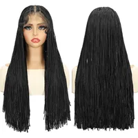 Peluca trenzada de encaje completo con pelo de bebé, peluca negra sintética para mujer, peluca sin pegamento, cabello trenzado de ganchillo para uso diario