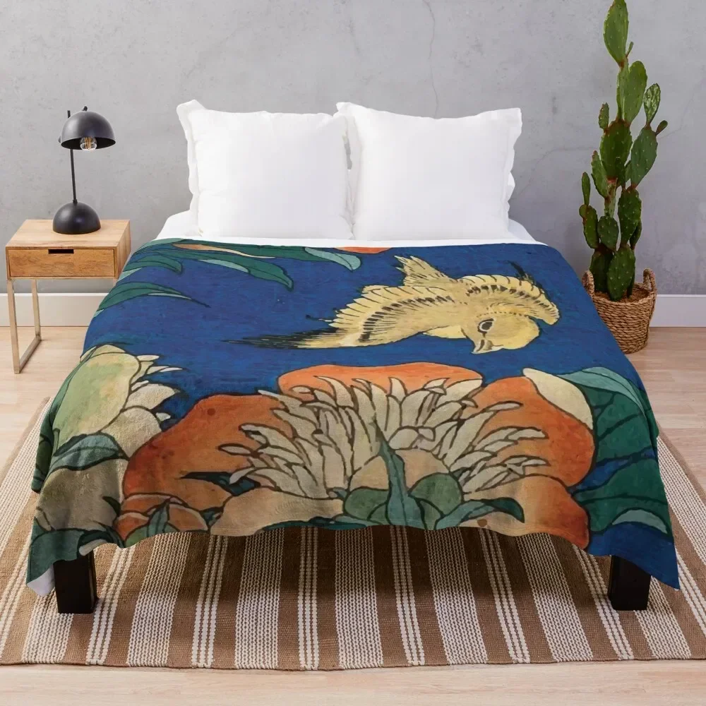 Katsushika Hokusai | Canary and Peony Throw Blanket Kid'S Comforter Blankets Sofas Of Decoration Cute Blankets