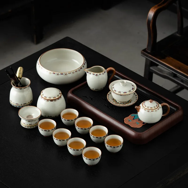 Ru Kung Fu Tea Set, A Set Of High-end Tea-making Teapots For Household Use, And A Complete Set Of Tea Cups In A Gift Box.