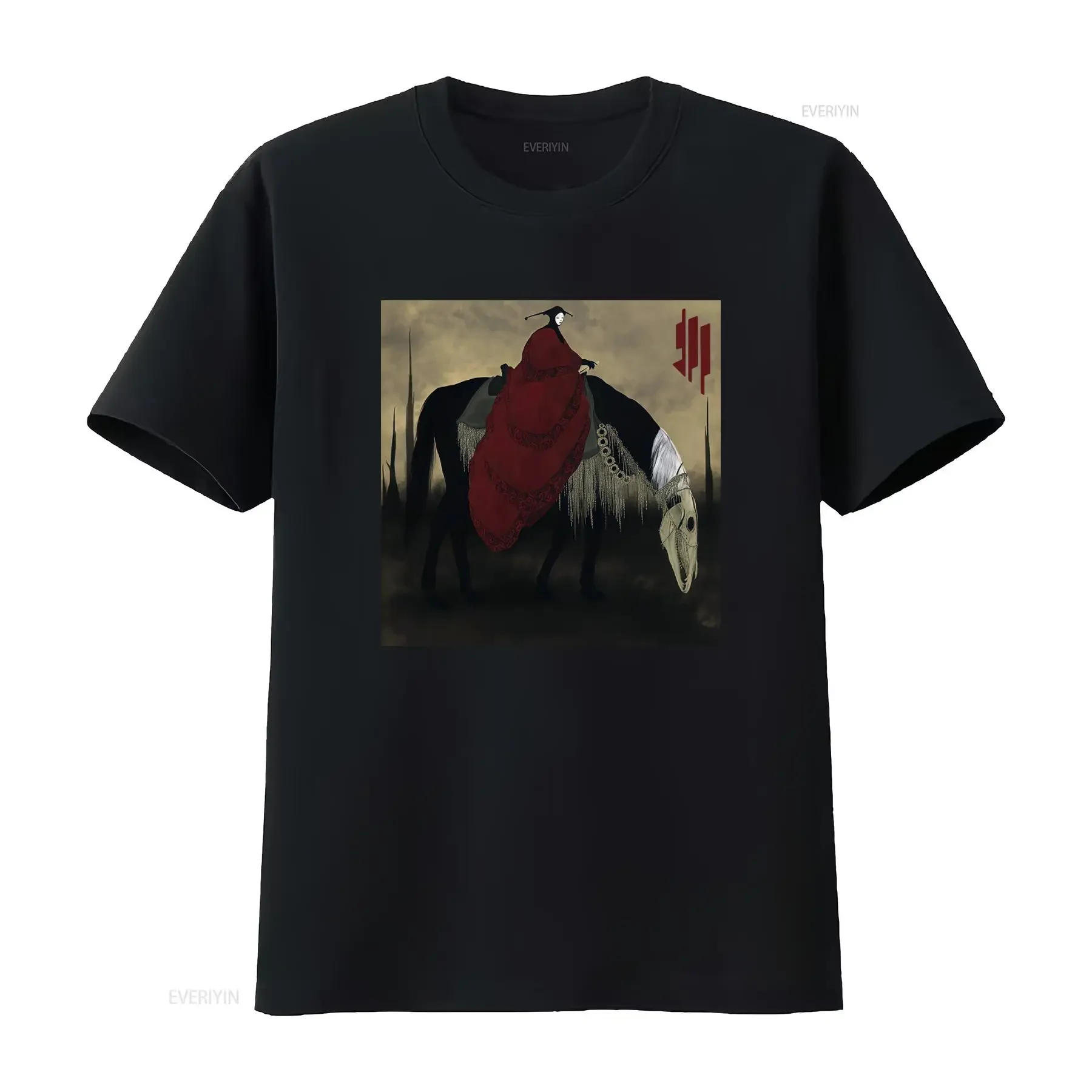Skrillex Quest For Fire Premium T Shirt Unique Gothic Design with Mysterious Rider and Skull Horse Print vintage Washed