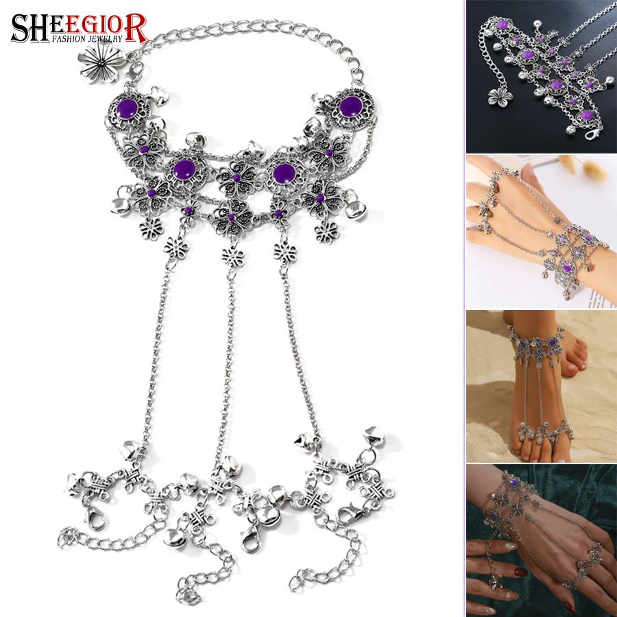 Bohemian Vintage Small Bells Bransoletki dla kobiet Akcesoria do tańca Bransoletka z łańcuszkiem na palec Moda Ręcznie robiona biżuteria Miłość Prezent