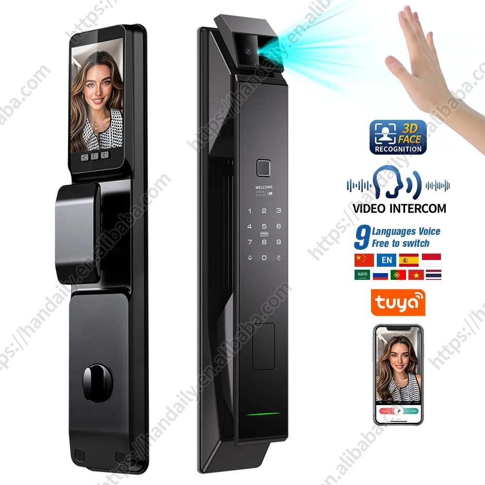 

Tuya Wifi 3d Face Recognition Smart Door Lock With Biometric Fingerprint Security with Video Call Function