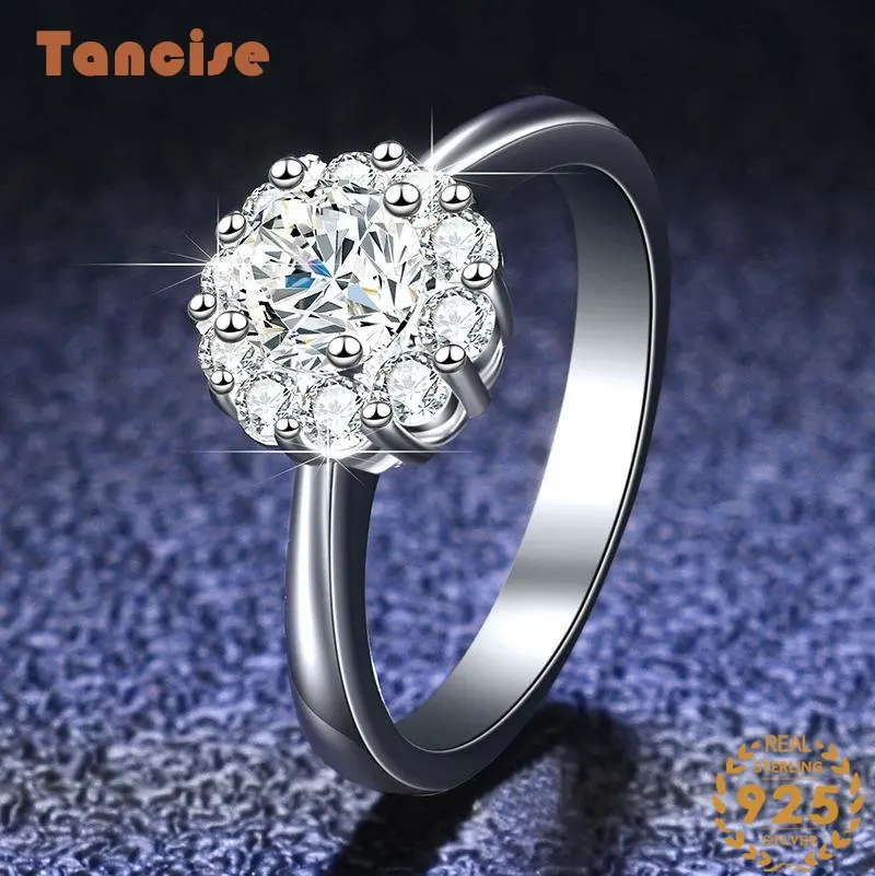 

Tancise Classic 925 Sterling 1 Carat Moissanite Ring for Women Ladies Jewelry Wedding Promise Party Gift