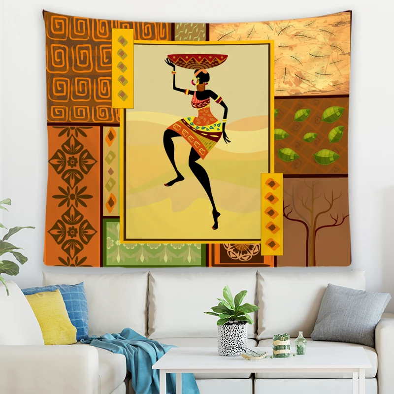 F&G-African Woman Tapestry,Ethnic Style Living Room Wall Decor Background Cloth,Large Tablecloth,Beach Carpet