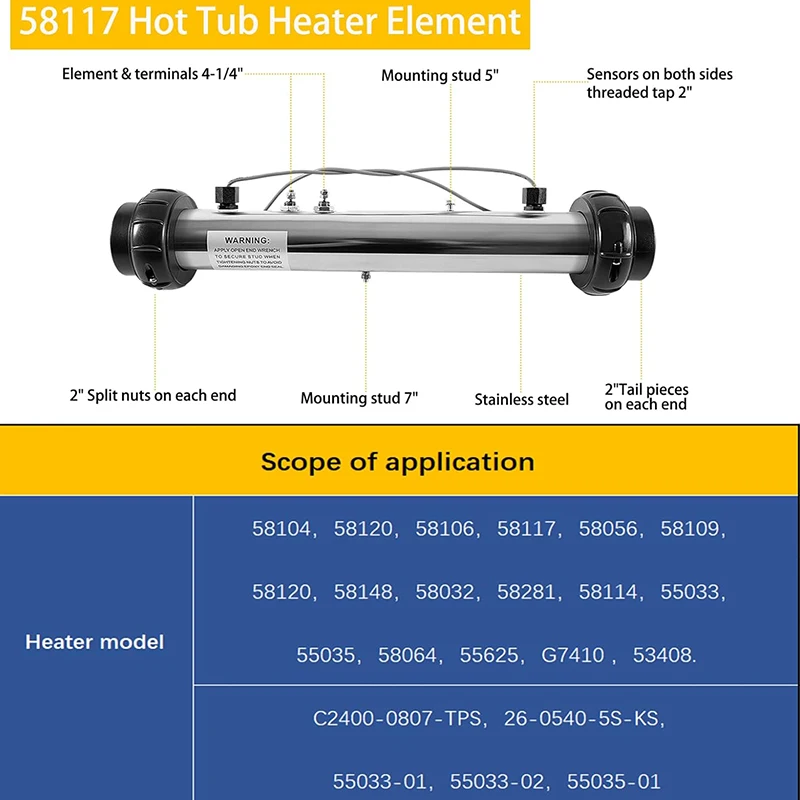 58117 M-7 Heater Assembly fits for Balboa VS, EL, TS, GS, BP Control Systems, compatible with series M7，4.0 KW 220V 26-58104-K w