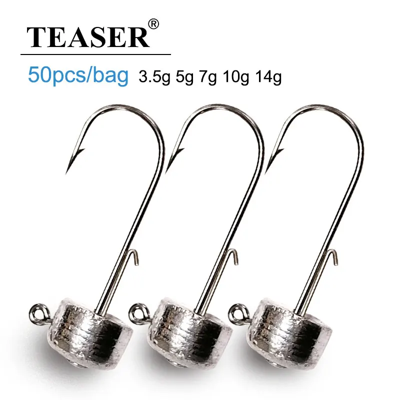 

TEASER YB001 Fishing NED 3.5g5g7g10g14g Jig Head Hook Strong Anti Falling Off Auxiliary Stand Hook Mandarin T Tail Worm Fishhook