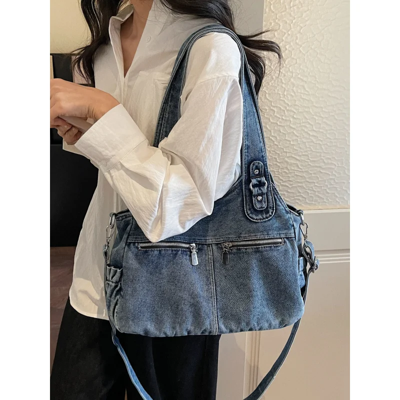 Japanese-style vintage denim tote bag for women2026Spring new fashion versatile single-shoulder handbag with large capacity for