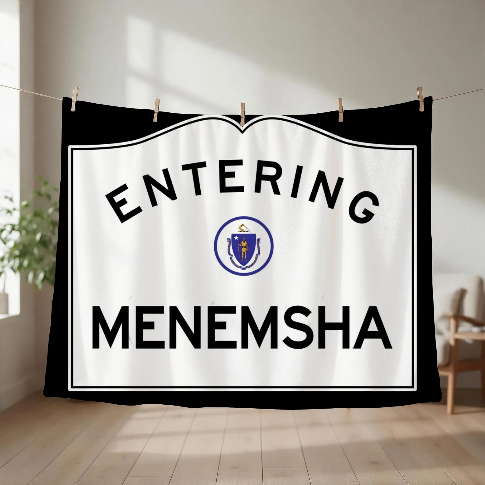 Entering Menemsha Massachusetts - Martha's Vineyard - Road Sign Throw Blanket christmas gifts Furrys Plaid Blankets