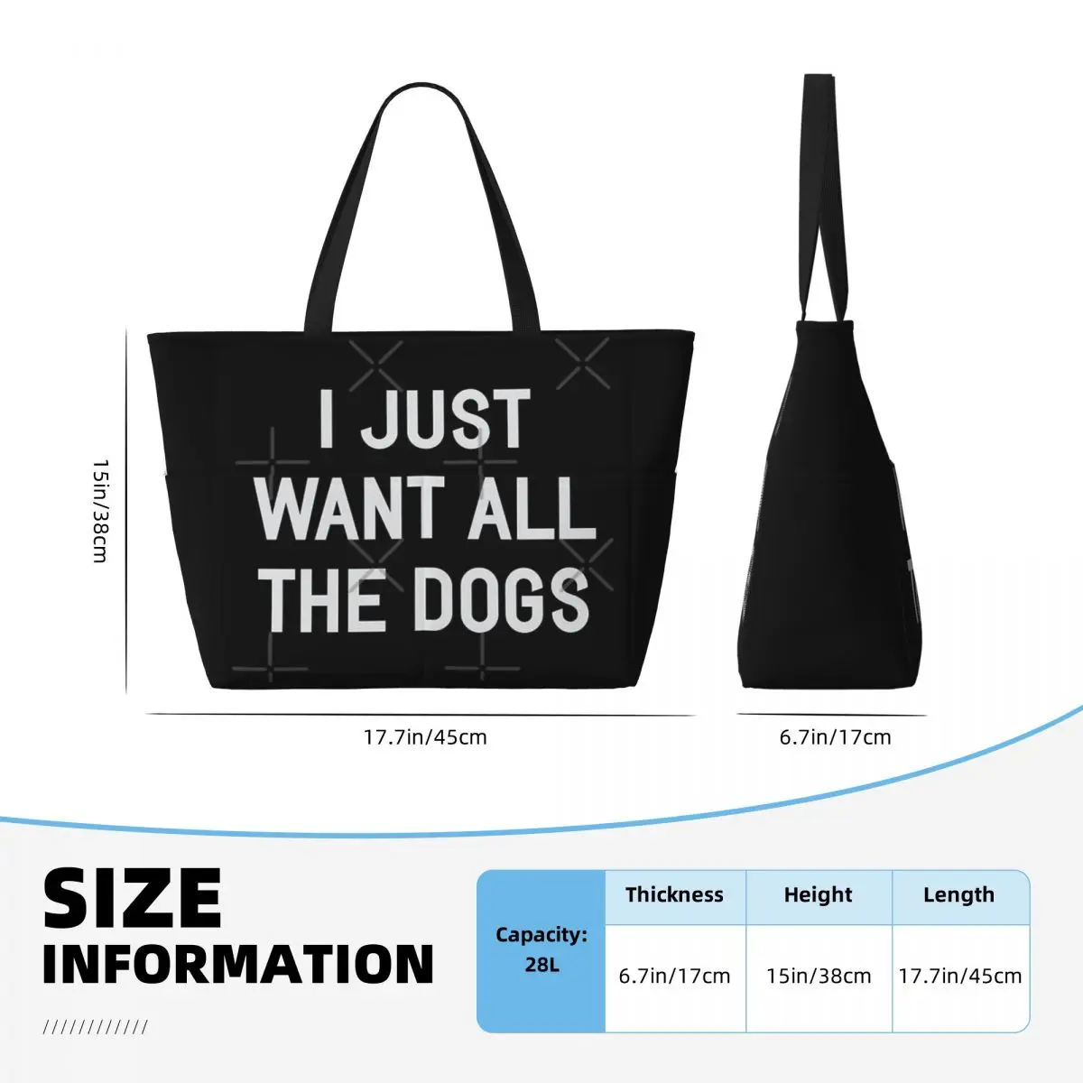 I Just Want All The Dogs Beach Travel Bag, Tote Bag Modern Large Capacity Daily Shoulder Bag Multi-Style Pattern