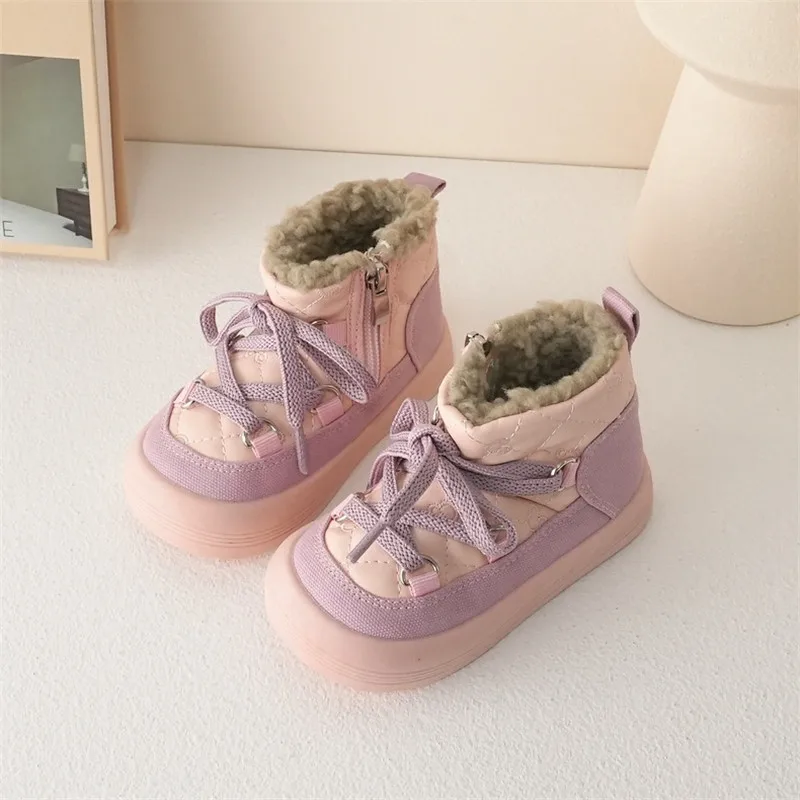 Baby Warm Fleece Inside Boots Children High-top Thicken Cotton Boots Girls Retro Short Suede Boots Boys Winter Snow Boots