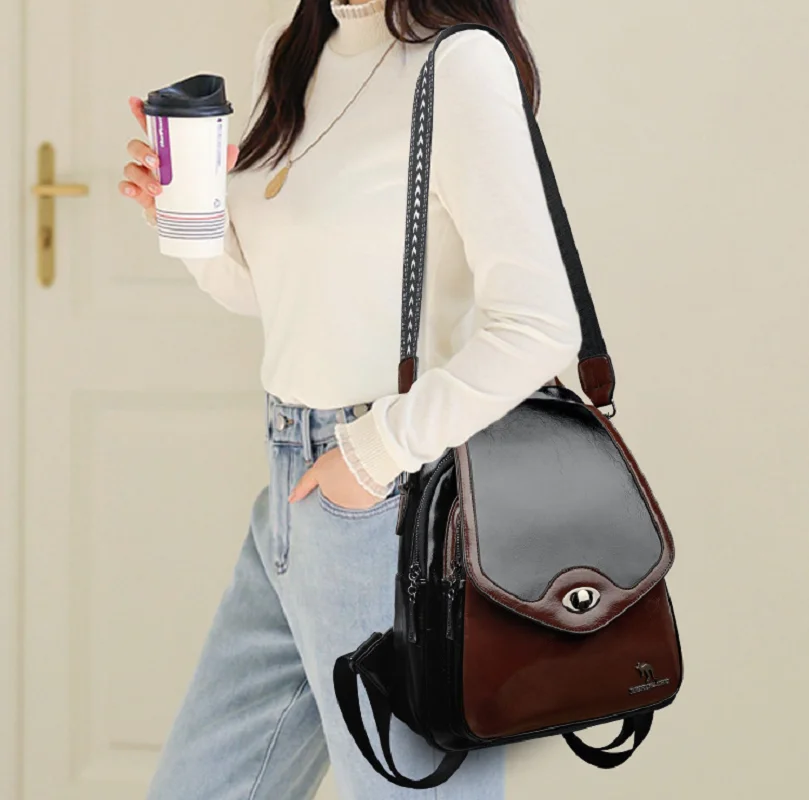 New Women's Fashion Classical Large Capacity Double Shoulder Bags High Quality Leather Backpacks Totes Crossbody Backpack
