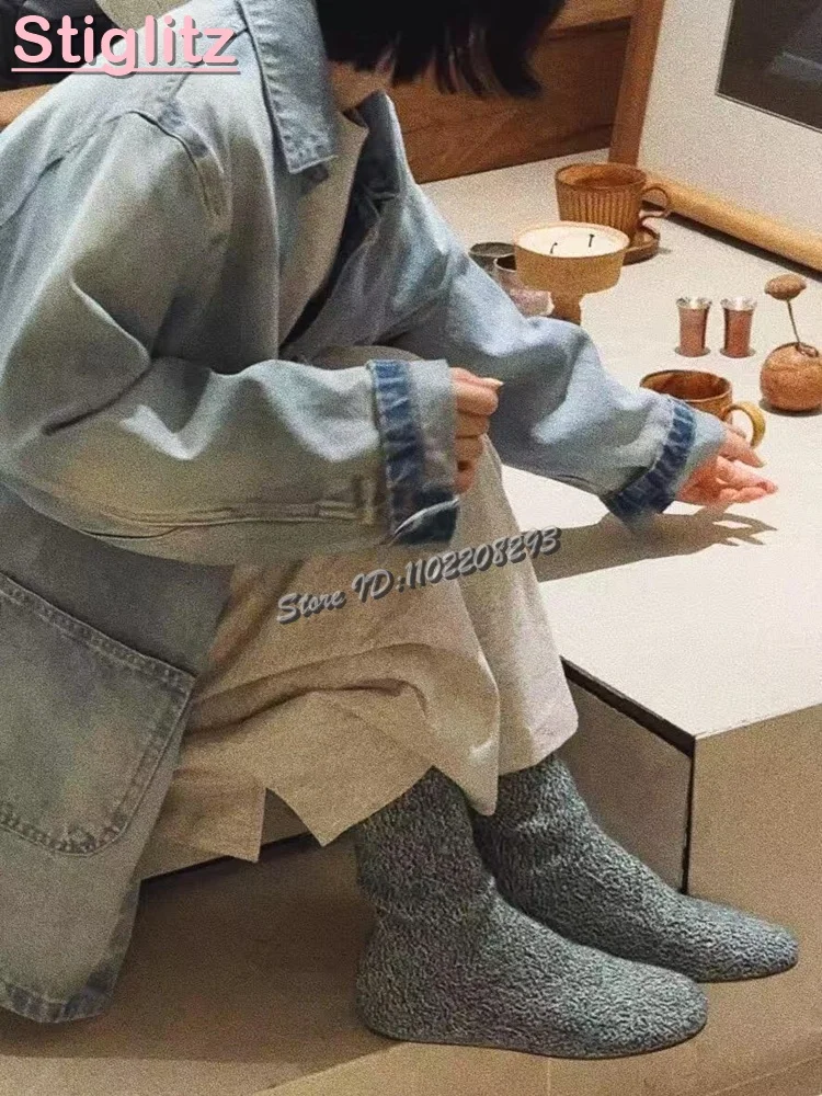 محبوك جولة تو شقة تمتد الأحذية الصلبة الانزلاق على منتصف العجل الجوارب الأحذية 2025 الخريف جديد أزياء المرأة أحذية دافئة نمط الشارع #6