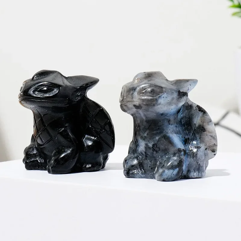 1PC 100%Natural Stone New Dragon Toothless Anime Hand Carving Obsidian Toothless Dragon Cartoon Doll Ornaments Toys Healing Gift