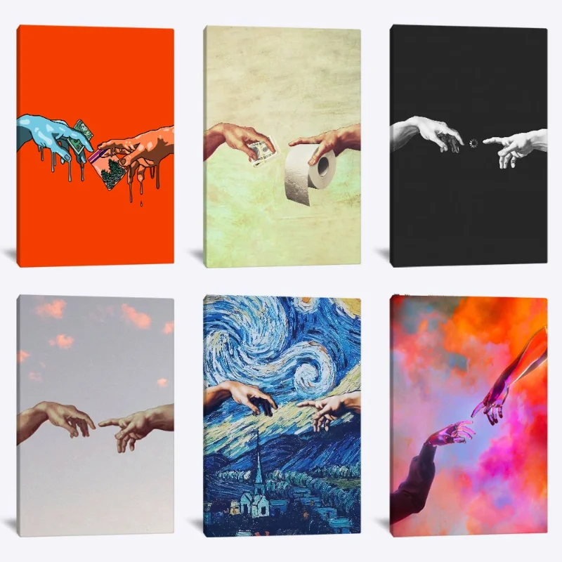 Michelangelo Creation of Adam Aesthetic Painting Wall Art Canvas Posters for Living Room Bedroom Study Dorm Decoration Prints