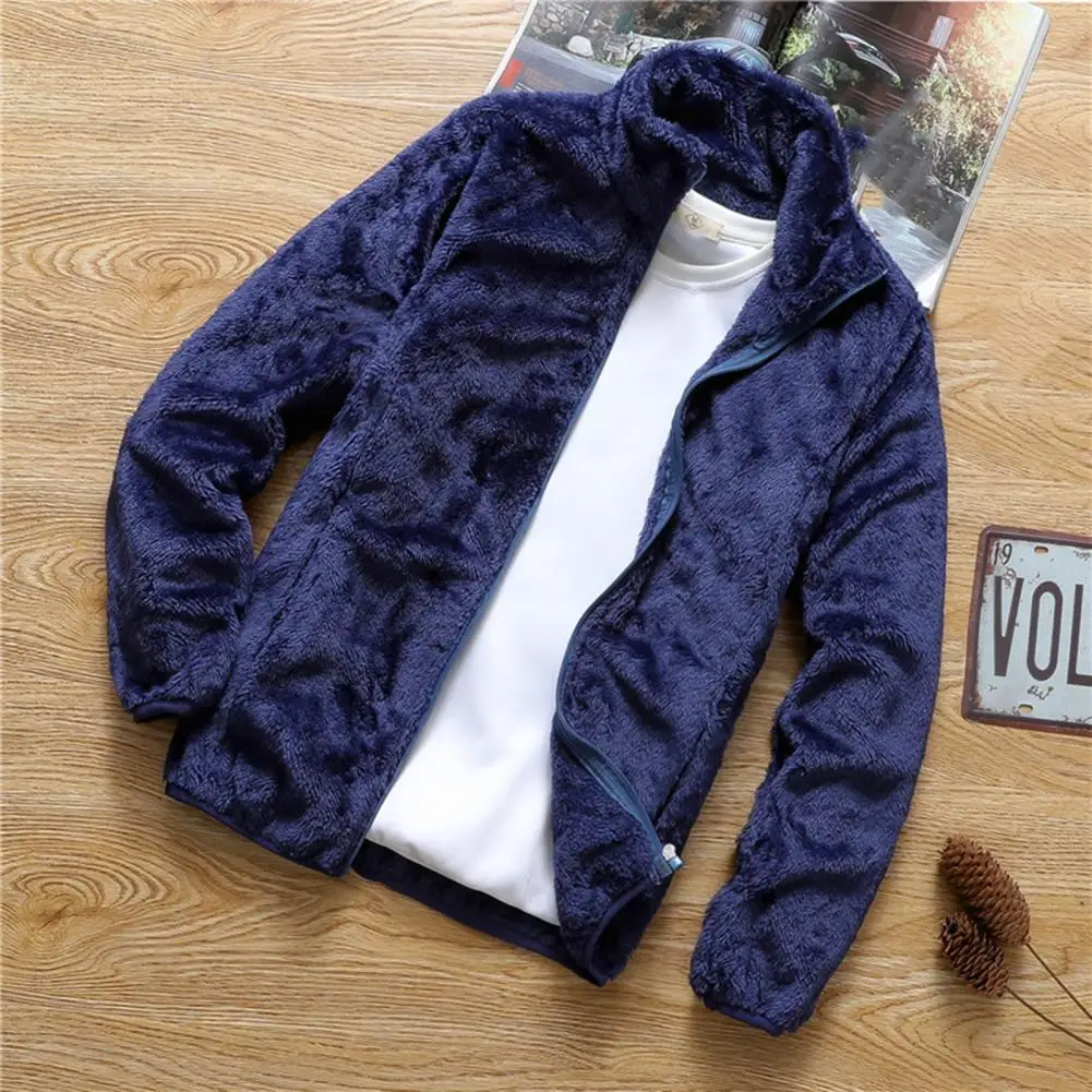 Fashion Jacket Coat Double Sided Velvet Fluffy Jacket Zipper Closure Stand Collar Warm Cardigan Jacket Cold Resistant