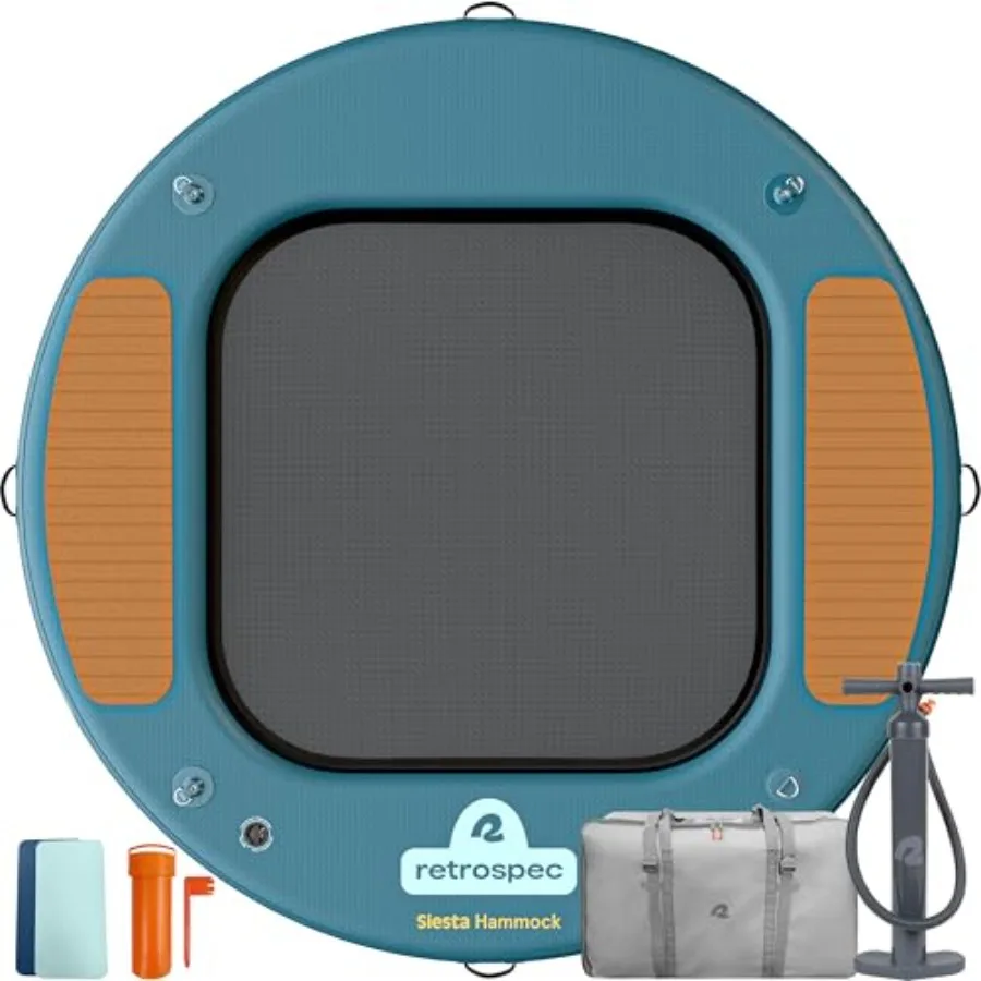 Siesta Hammock 8' 10' XL Inflatable Water Platform Floating Dock with Cooling Mesh Center for Adults Lake Ocean Use Puncture-Re